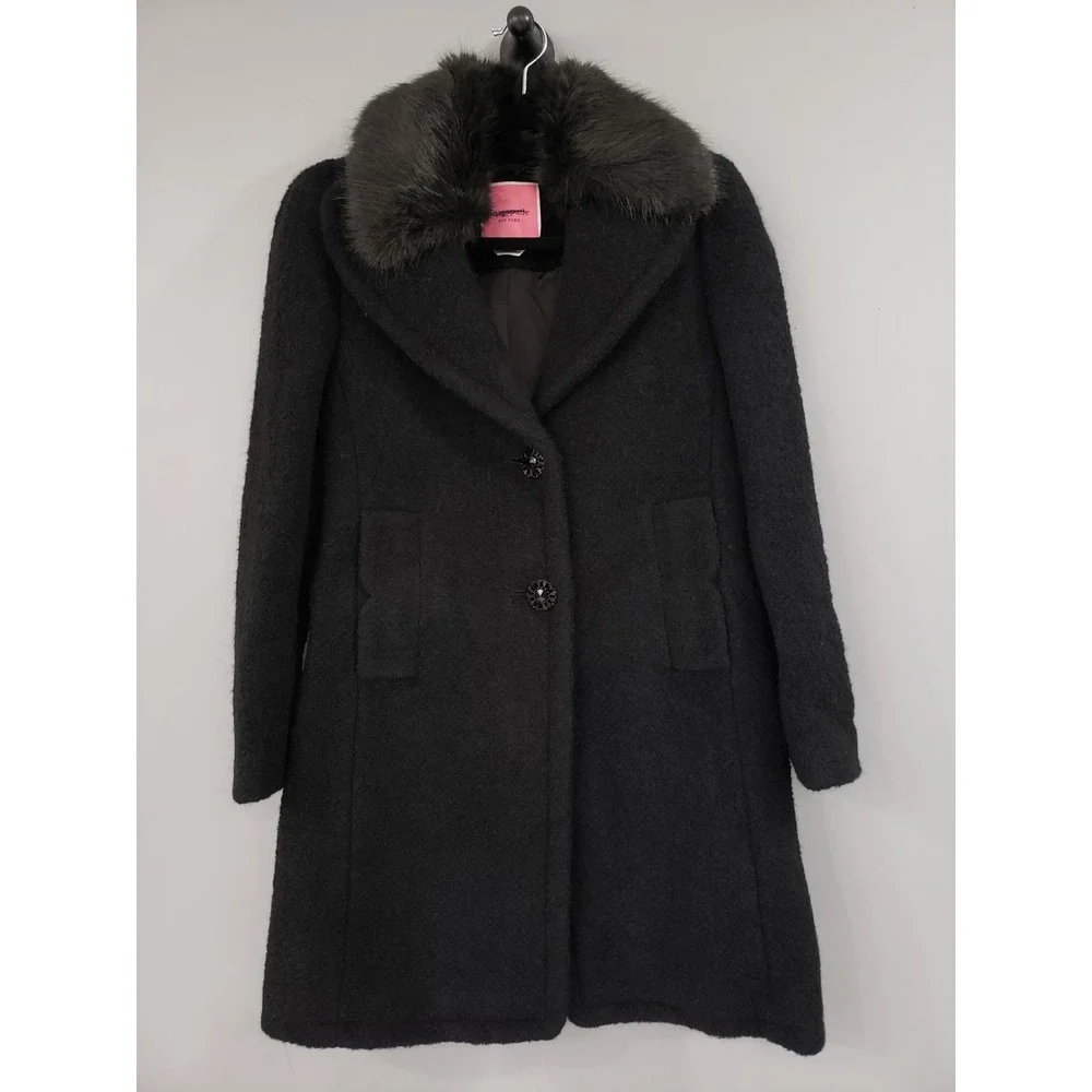 NEVER‎ WORN Kate Spade Wool Alpaca Blend Faux Fur Black Penny Lane Coat Peacoat